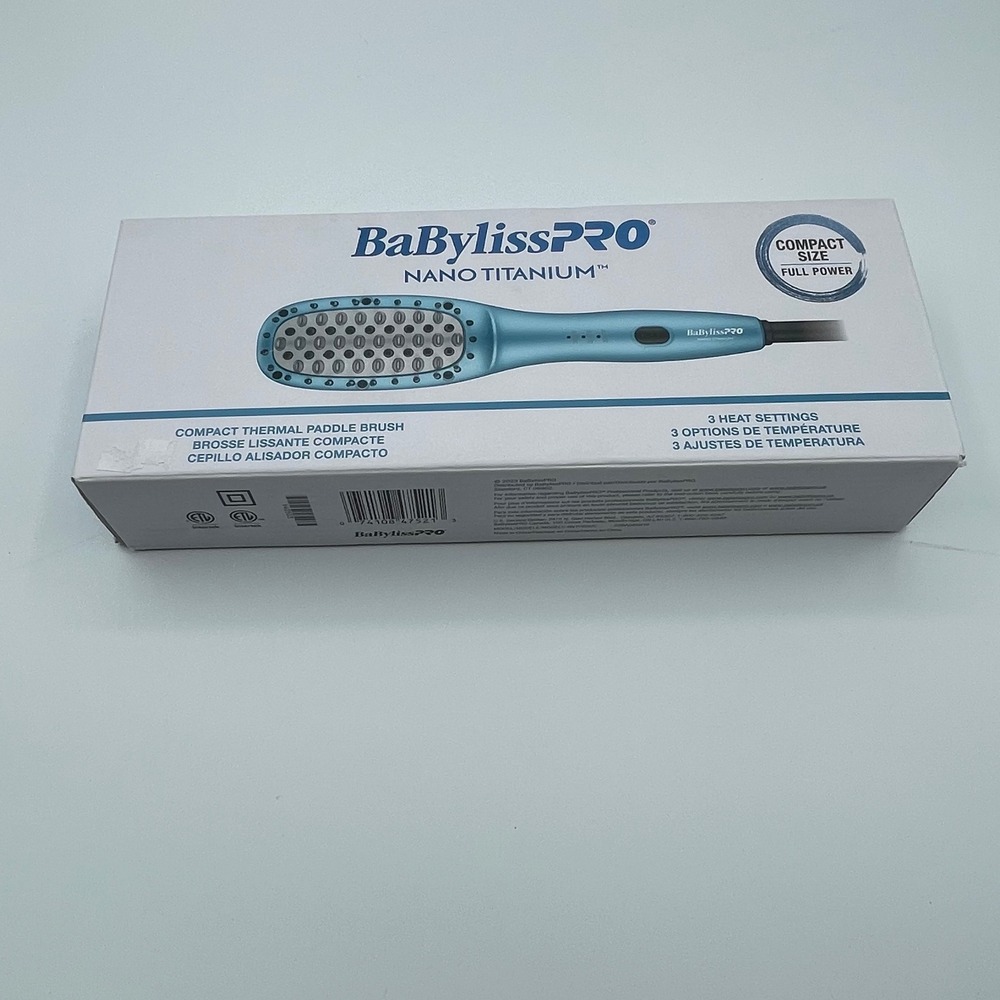 BaBylissPRO Nano Titanium Compact Thermal Paddle Brush Blue Travel Straightener